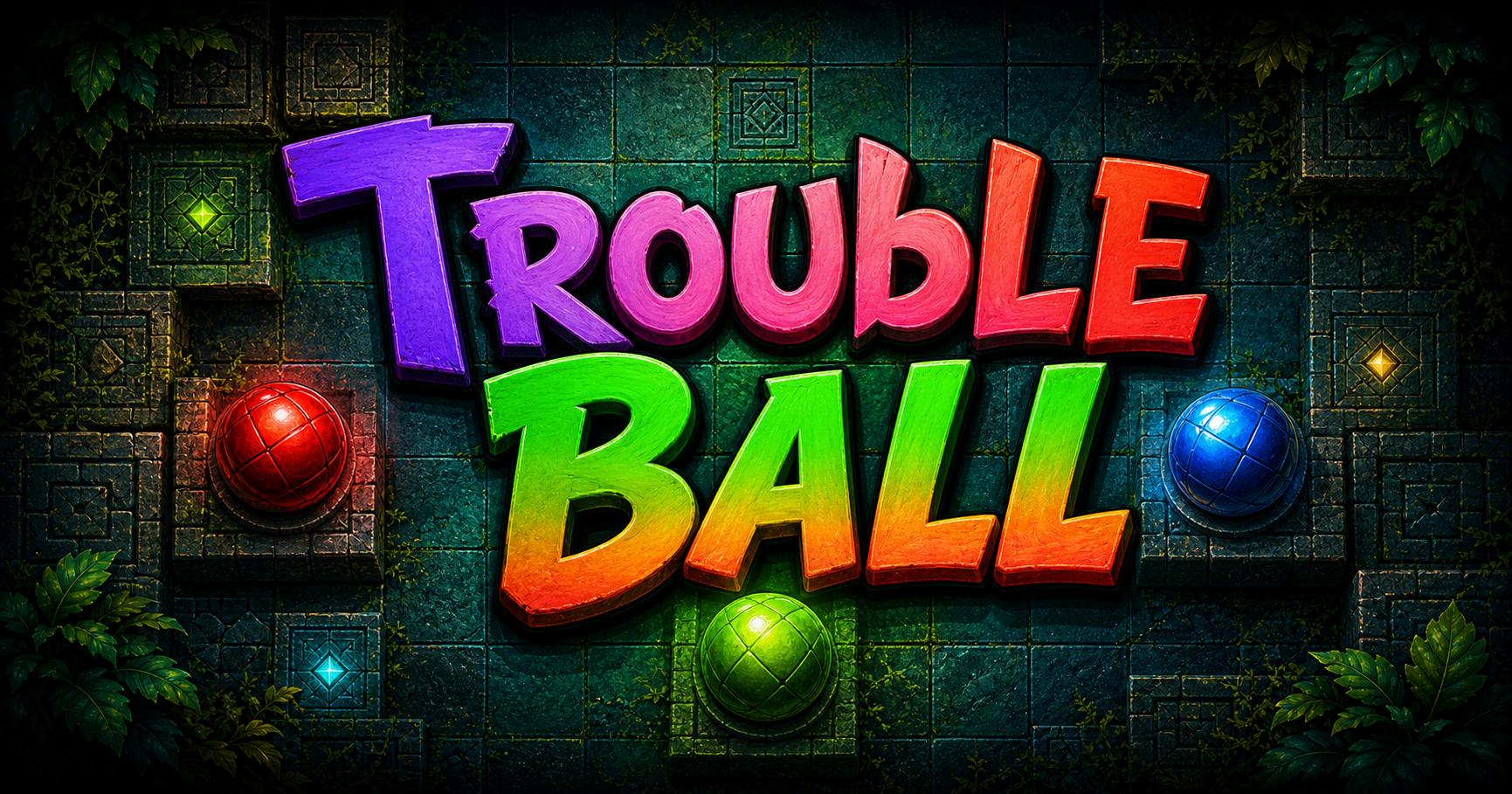Trouble Ball Classic logo card with colored balls and puzzle tiles